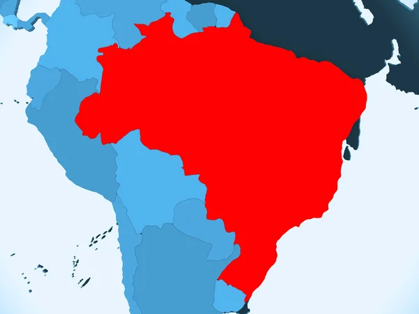 透明な海と青いの政治地図の赤でブラジル イラストレーション — ストック写真