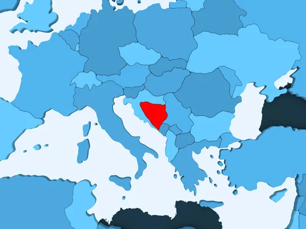Bosnien Und Herzegowina Rot Auf Blauer Politischer Landkarte Mit Transparenten — Stockfoto
