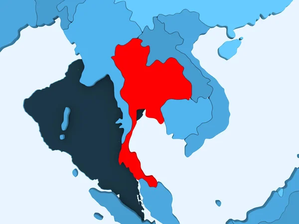 Thailand Rot Auf Blauer Politischer Landkarte Mit Transparenten Ozeanen Illustration — Stockfoto