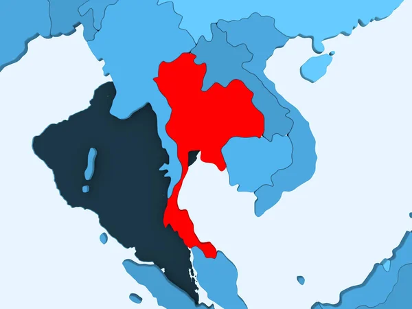 透明な海と青い政治地図赤のタイ イラストレーション — ストック写真