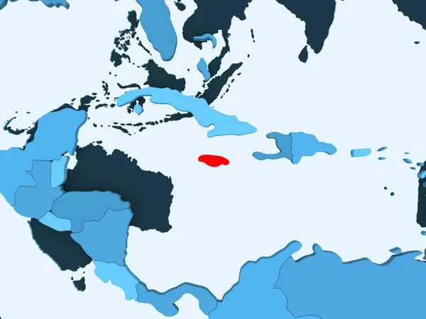 Jamaica Vermelho Mapa Político Azul Com Oceanos Transparentes Ilustração — Fotografia de Stock