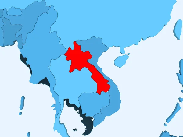 老挝以红色在蓝色政治地图与透明的海洋 — 图库照片