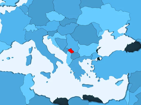 Koszovó Piros Kék Politikai Térképen Átlátszó Óceánok Illusztráció — Stock Fotó