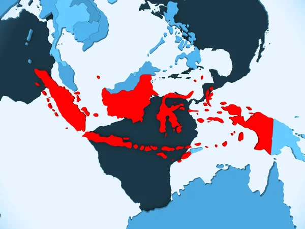 Індонезія Червоний Колір Синій Політична Мапа Прозорого Океанів Ілюстрація — стокове фото
