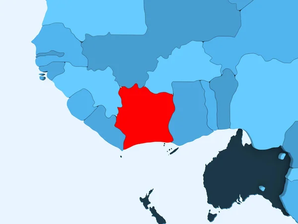 Costa Marfim Vermelho Mapa Político Azul Com Oceanos Transparentes Ilustração — Fotografia de Stock