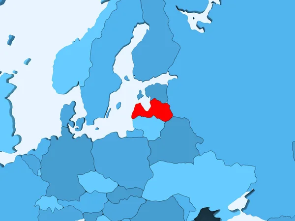 Латвия Красном Голубой Политической Карте Прозрачными Океанами Иллюстрация — стоковое фото