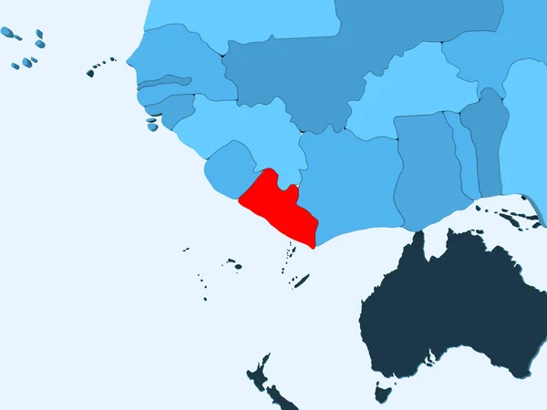 Libéria Vermelho Mapa Político Azul Com Oceanos Transparentes Ilustração — Fotografia de Stock