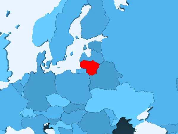 Litvánia Piros Kék Politikai Térképen Átlátszó Óceánok Illusztráció — Stock Fotó