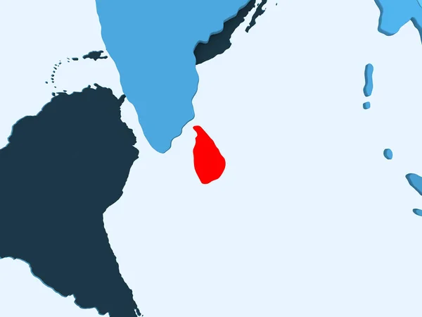 Sri Lanka Rosso Sulla Mappa Politica Blu Con Oceani Trasparenti — Foto Stock