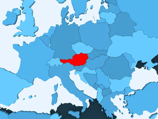 Austria Rojo Sobre Azul Mapa Político Con Océanos Transparentes Ilustración —  Fotos de Stock