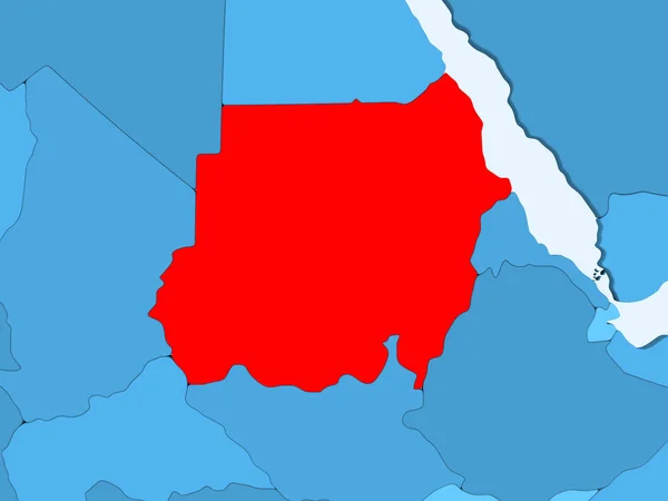 Sudán Rojo Mapa Político Azul Con Océanos Transparentes Ilustración —  Fotos de Stock