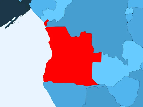 Angola Rojo Sobre Azul Mapa Político Con Océanos Transparentes Ilustración —  Fotos de Stock