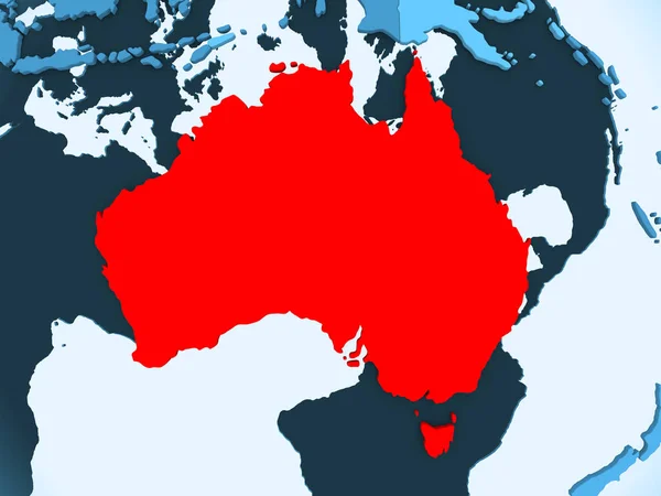 Ausztrália Piros Kék Politikai Térképen Átlátszó Óceánok Illusztráció — Stock Fotó