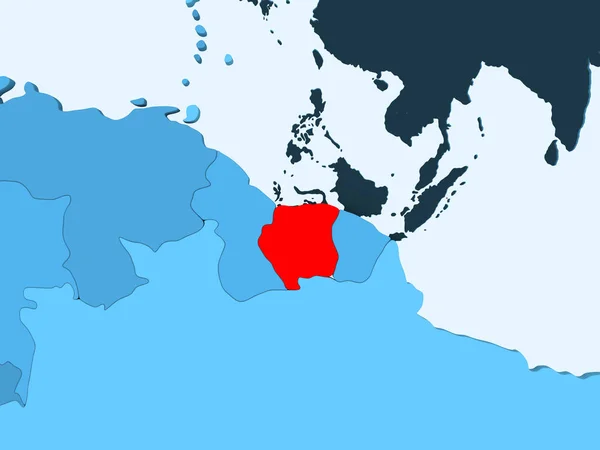 Surinam Červeně Modré Politické Mapě Transparentní Oceány Obrázek — Stock fotografie