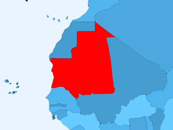 Mauretanien Rött Blå Politiska Karta Med Öppet Hav Illustration — Stockfoto
