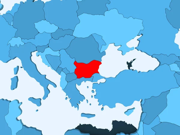 Bulgária Vermelho Mapa Político Azul Com Oceanos Transparentes Ilustração — Fotografia de Stock