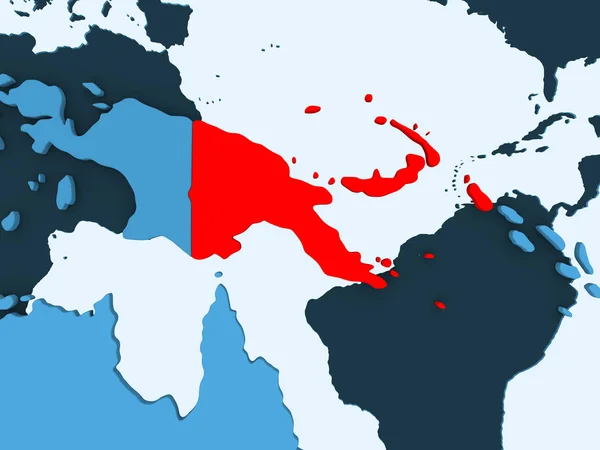 Папуа Новая Гвинея Красном Голубой Политической Карте Прозрачными Океанами Иллюстрация — стоковое фото