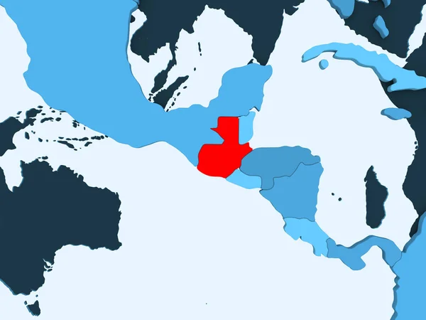 Guatemala Rojo Sobre Mapa Político Azul Con Océanos Transparentes Ilustración — Foto de Stock