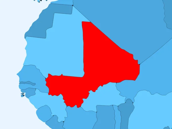 Malí Rojo Sobre Mapa Político Azul Con Océanos Transparentes Ilustración —  Fotos de Stock