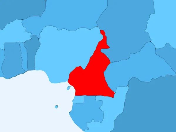 Camerún Rojo Sobre Mapa Político Azul Con Océanos Transparentes Ilustración —  Fotos de Stock