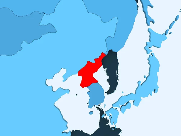 Corea Del Norte Rojo Mapa Político Azul Con Océanos Transparentes —  Fotos de Stock