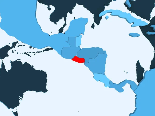 透明な海と青いの政治地図の赤で エルサルバドル イラストレーション — ストック写真