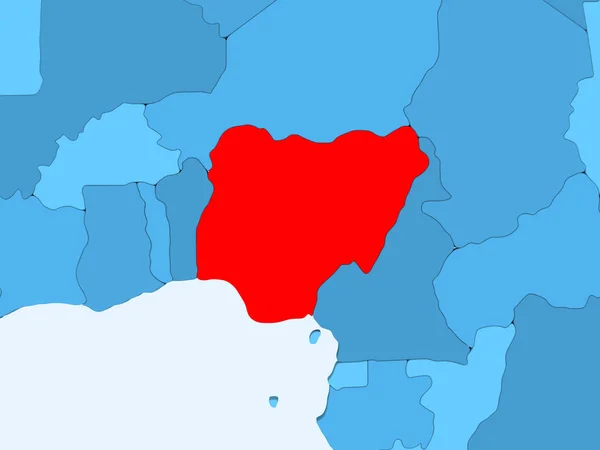 Nigeria Rouge Sur Carte Politique Bleue Avec Des Océans Transparents — Photo