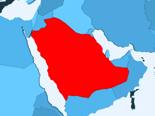 Arabia Saudita Rosso Sulla Mappa Politica Blu Con Oceani Trasparenti — Foto Stock