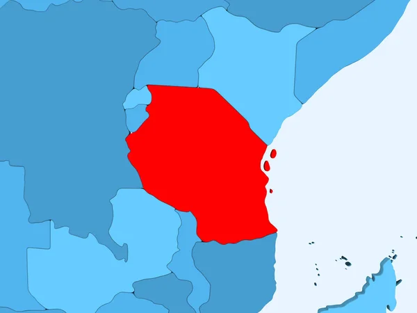 Tansania Rot Auf Blauer Politischer Landkarte Mit Transparenten Ozeanen Illustration — Stockfoto