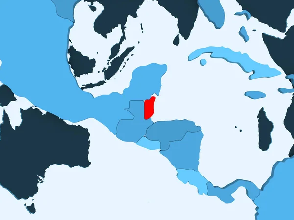 Belize Vermelho Mapa Político Azul Com Oceanos Transparentes Ilustração — Fotografia de Stock