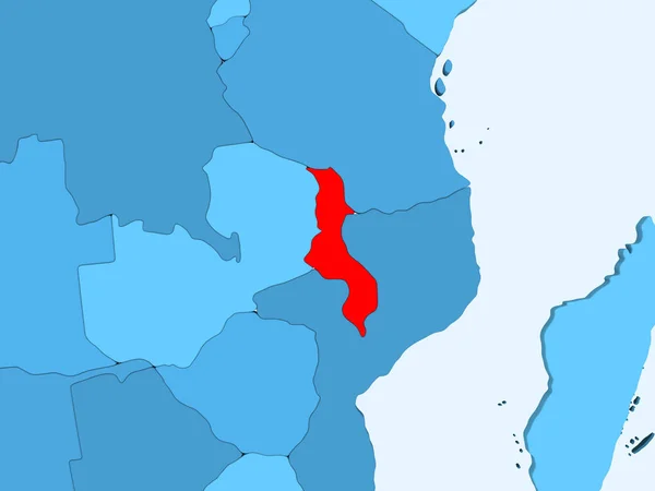 Malawi Rojo Mapa Político Azul Con Océanos Transparentes Ilustración —  Fotos de Stock