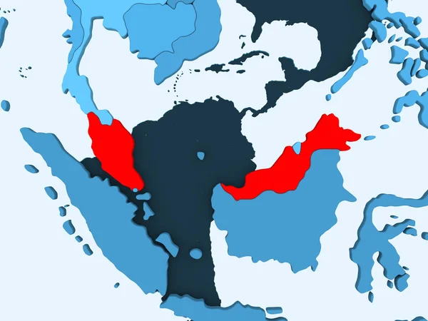 Malásia Vermelho Mapa Político Azul Com Oceanos Transparentes Ilustração — Fotografia de Stock