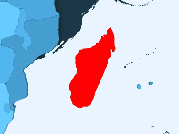 Madagaskar Czerwonego Niebieski Polityczna Mapa Przezroczystym Oceanów Ilustracja — Zdjęcie stockowe