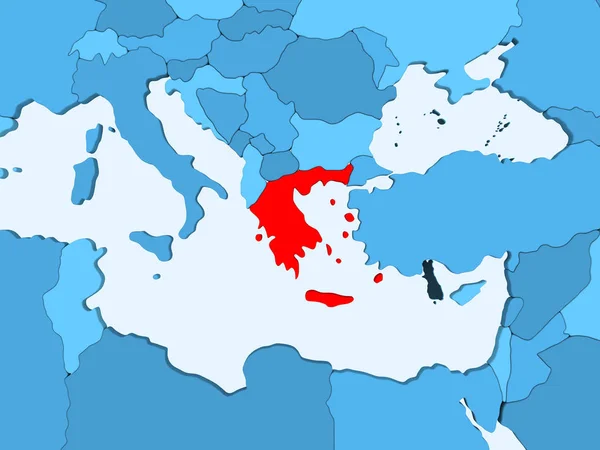 Греция Красном Голубой Политической Карте Прозрачными Океанами Иллюстрация — стоковое фото