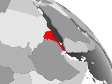 Eritre 3D render kırmızı şeffaf okyanuslar ile gri siyasi dünya üzerinde. 3D çizim.