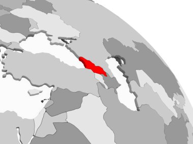 Kırmızı şeffaf okyanuslar ile gri siyasi dünya üzerinde 3D render Gürcistan. 3D çizim.