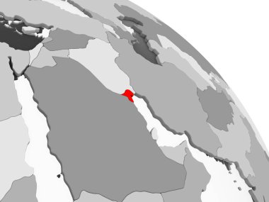 Kırmızı şeffaf okyanuslar ile gri siyasi dünya üzerinde 3D render Kuveyt. 3D çizim.