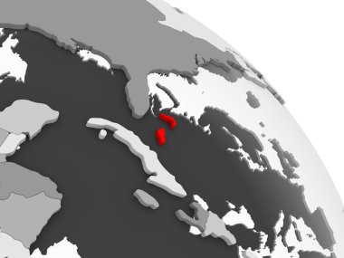 Bahama Adaları 3D render kırmızı şeffaf okyanuslar ile gri siyasi dünya üzerinde. 3D çizim.