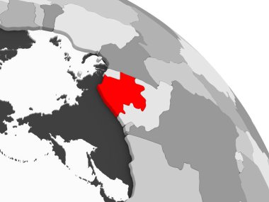 Gabon 3D render kırmızı şeffaf okyanuslar ile gri siyasi dünya üzerinde. 3D çizim.