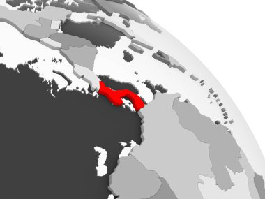Kırmızı şeffaf okyanuslar ile gri siyasi dünya üzerinde 3D render Panama. 3D çizim.