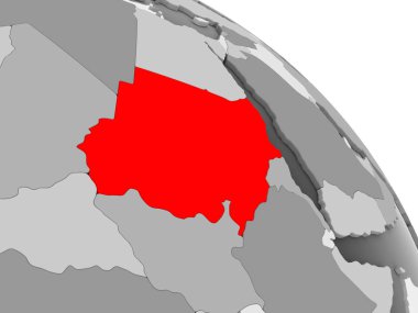 Kırmızı şeffaf okyanuslar ile gri siyasi dünya üzerinde 3D render sudan. 3D çizim.