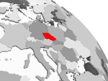 Kırmızı şeffaf okyanuslar ile gri siyasi dünya üzerinde 3D render Çek Cumhuriyeti. 3D çizim.