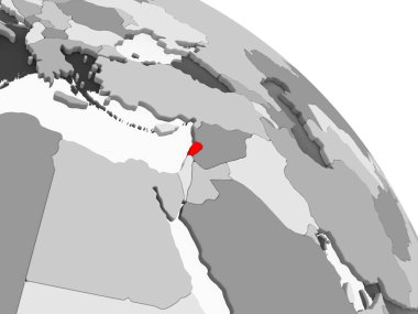 Kırmızı şeffaf okyanuslar ile gri siyasi dünya üzerinde 3D render Lübnan. 3D çizim.