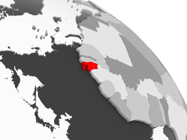 Gine-Bissau 3D render kırmızı şeffaf okyanuslar ile gri siyasi dünya üzerinde. 3D çizim.