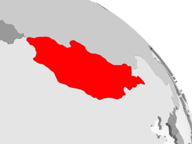 Kırmızı şeffaf okyanuslar ile gri siyasi dünya üzerinde 3D render Moğolistan. 3D çizim.