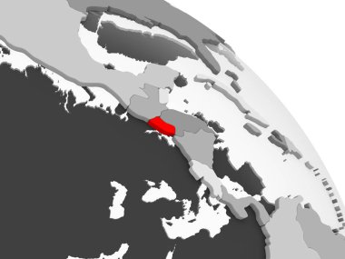 El Salvador 3D render kırmızı şeffaf okyanuslar ile gri siyasi dünya üzerinde. 3D çizim.