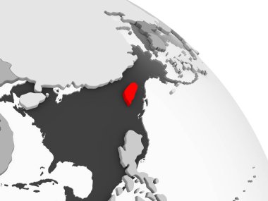 Kırmızı şeffaf okyanuslar ile gri siyasi dünya üzerinde 3D render Tayvan. 3D çizim.