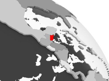 Kırmızı şeffaf okyanuslar ile gri siyasi dünya üzerinde 3D render Belize. 3D çizim.