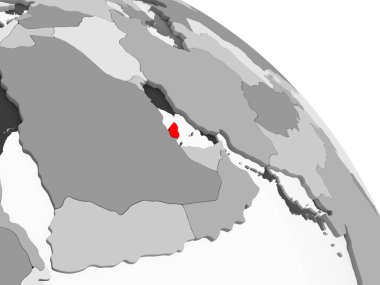 Kırmızı şeffaf okyanuslar ile gri siyasi dünya üzerinde 3D render katar. 3D çizim.