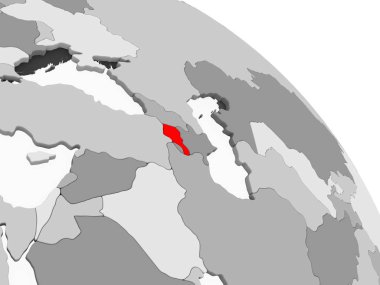 Kırmızı şeffaf okyanuslar ile gri siyasi dünya üzerinde 3D render, Ermenistan'ın. 3D çizim.
